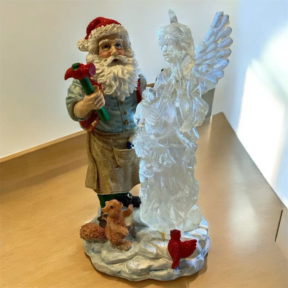 Vtg Santa Claus Carving Ice Angel Figurine Resin Christmas Decor Squirrel Bird